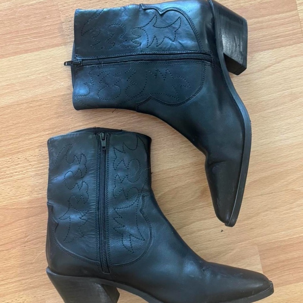 ASOS Black Embroidered Western Heeled Boots